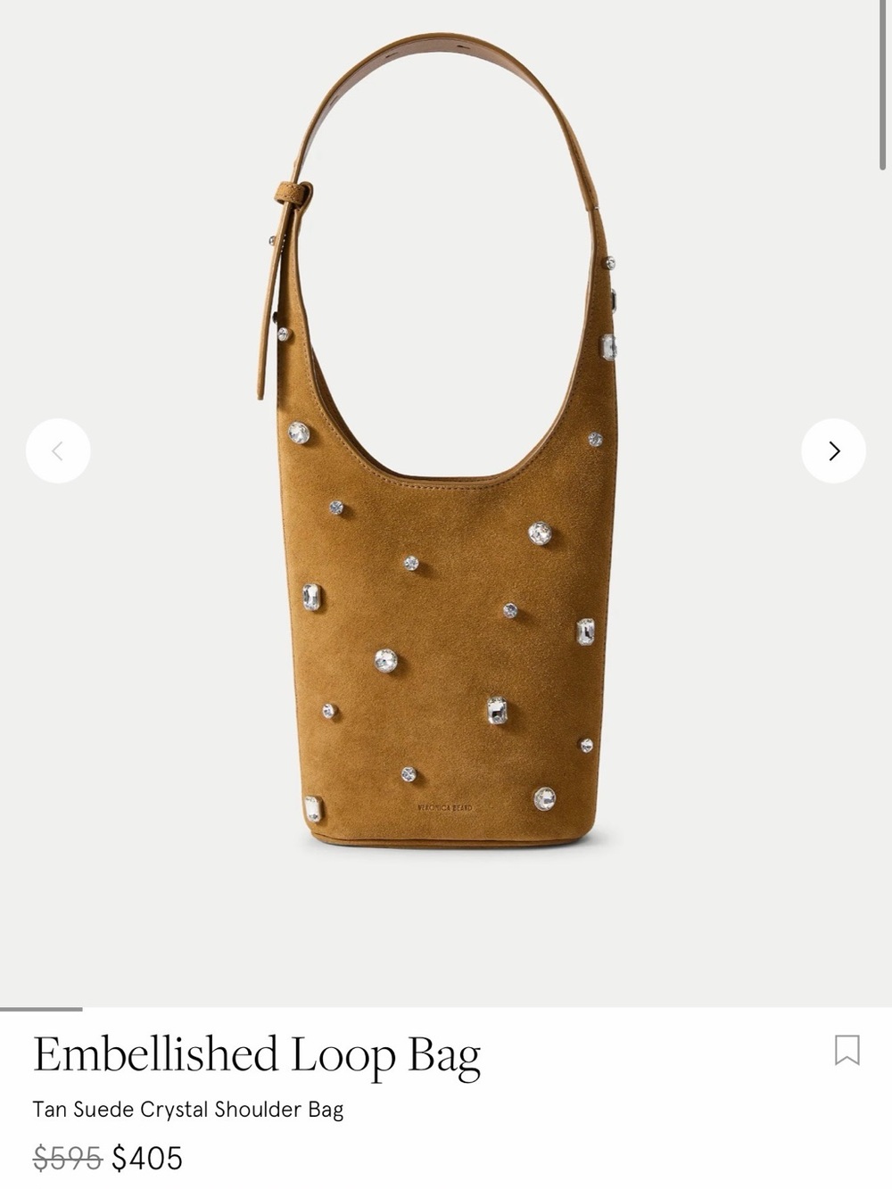Veronica Beard Tan Suede Crystal-Embellished Shoulder Bag